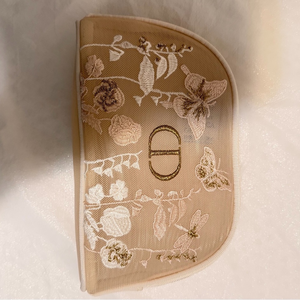 Dior Beige Floral Embroidered Cosmetic Pouch